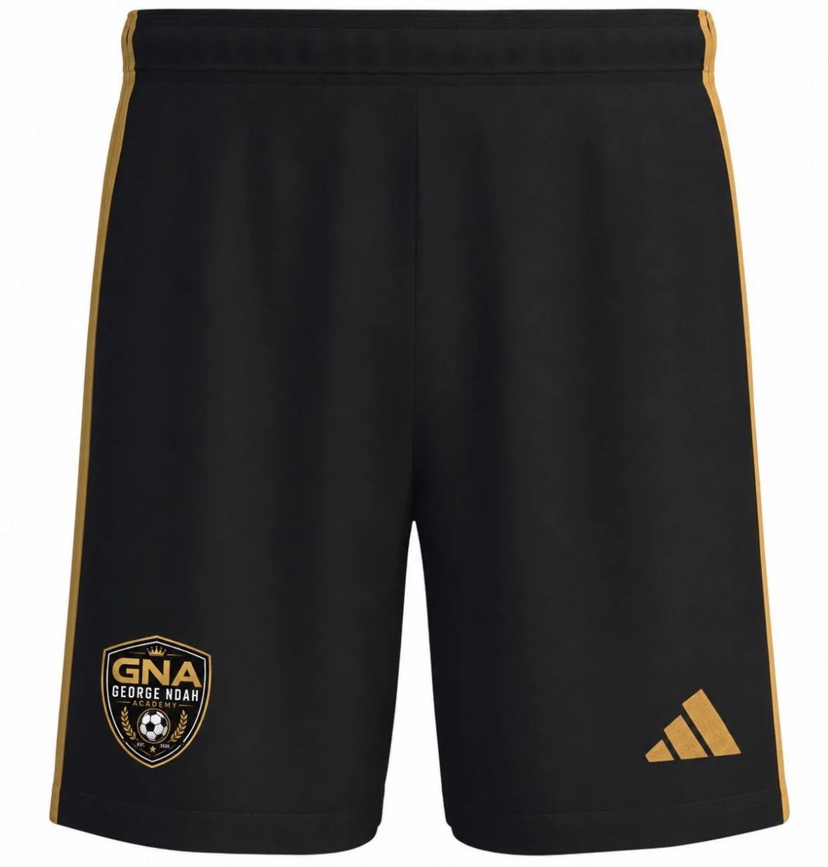 Black GNA Adidas shorts with gold trim